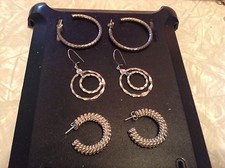 Three pair of fashion jewelry pierced earrings