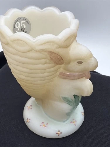 FENTON ART GLASS 3-1/4” BUNNY RABBIT SATIN GLASS EGG CUP -HP-SIGNED-EASTER
