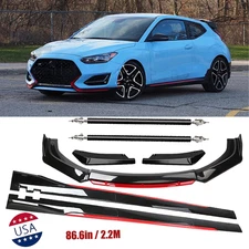 Front Bumper Lip Spoiler Splitter Side Skirt Glossy Black For Hyundai Veloster S