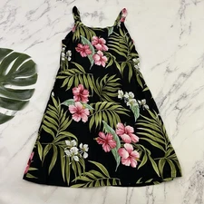 Puanani Womens Hawaiian Sundress Slip Dress Size L Black Green Tropical Floral