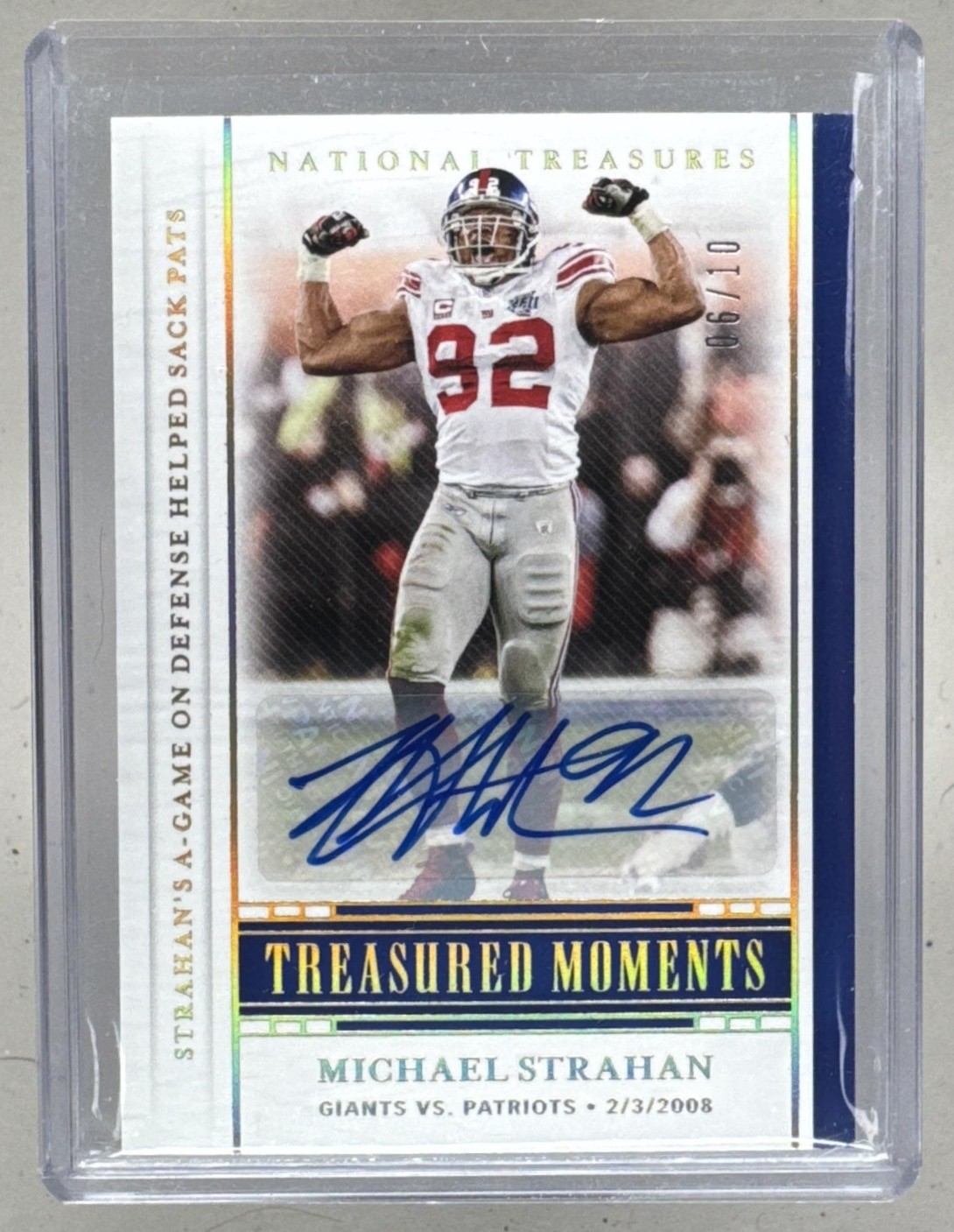 Michael Strahan 2020 National Treasures Holo Gold Treasured Moments Auto 6/10
