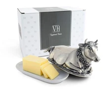 Pewter Metal Mabel the Cow Covered Butter Cream Cheese Dish Container Keeper ...