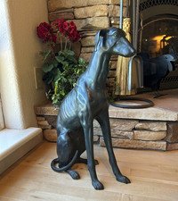 Large Bronze Greyhound Sculpture 23 H X 15 L Sleek Elegant Sitting Whippet