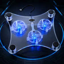 USB Laptop Cooling Pad 3 Fan Cooler Stand LED Light Quiet Acrylic 13in Notebook