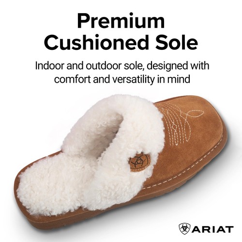 ARIAT Womens Jackie Square Toe Suede Slippers Chestnut Size 8 Faux Fur Lined - Picture 8 of 8