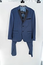 Vinci Royal Blue Tuxedo 2 Piece Suit Black Satin Shawl Lapel Slim Fit44R/38R