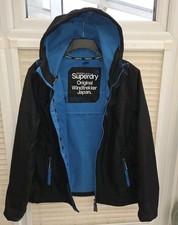 Mens 2XL XXL Superdry Black And Blue Hooded Windtrekker. Great Clean Condition. 