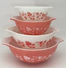 Vintage PYREX Pink Gooseberry Cinderella Mixing Bowl 4 Pc Set # 441 442 443 444