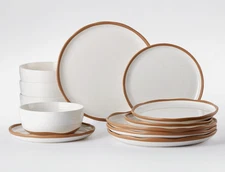 LaReina 12 Pieces Ceramic Dinnerware Sets Plates and Bowls Set Vanilla Bean