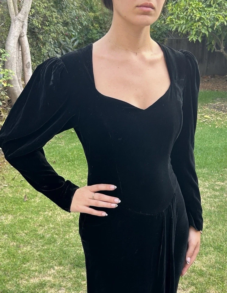 Vestido de noite vintage Jessica McClintock 8 veludo preto feriado - Imagem 2 de 4