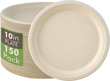 Disposable Paper Plates 10 Inch Biodegradable Sugarcane Pack of 150 Eco-Friendly