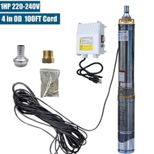 1 HP 4" OD Deep Well Submersible Pump 230V 33GPM 207ft w/Control Box 100ft Cord