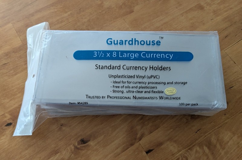 Sealed Pack of 100 - Guardhouse 3.5" x 8" Large Currency Holders - UPVC