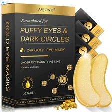 24K Gold Under Eye Patches - 30 Pairs Treatment for Dark Circles & Puffy Eyes