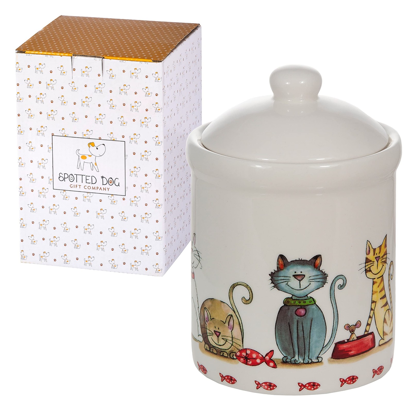 Ceramic Jar with Lid for Countertop, Cute Cat Treat Container, Decorative Kit...