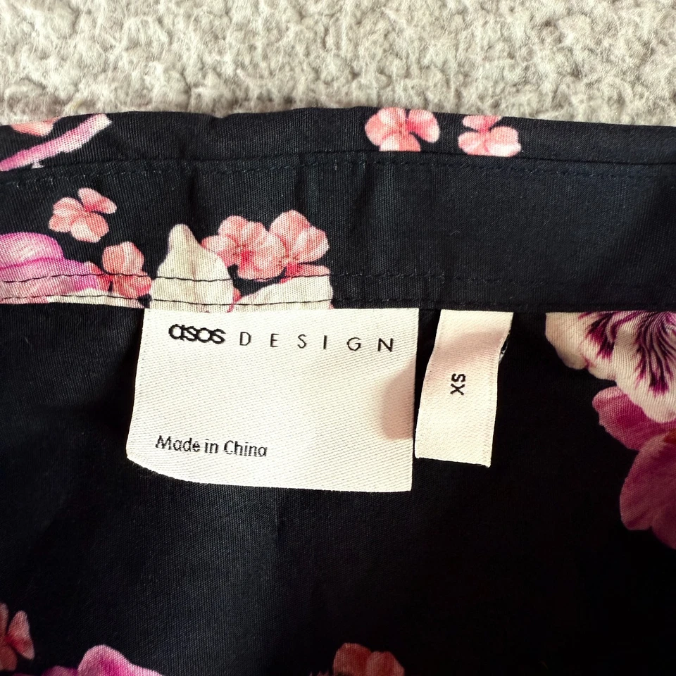 ASOS Design Mens Button Up Short Sleeve Slim Fit Shirt Black Pink Floral Size XS - Image 4 of 4