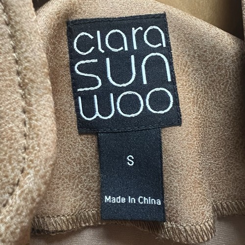 Clara Sun Woo Women's Liquid Faux Leather Moto Jacket Size S NWT Camel Brown - Picture 12 of 18