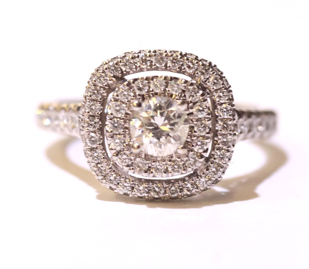 Neil Lane 14K White gold double Halo round diamond
