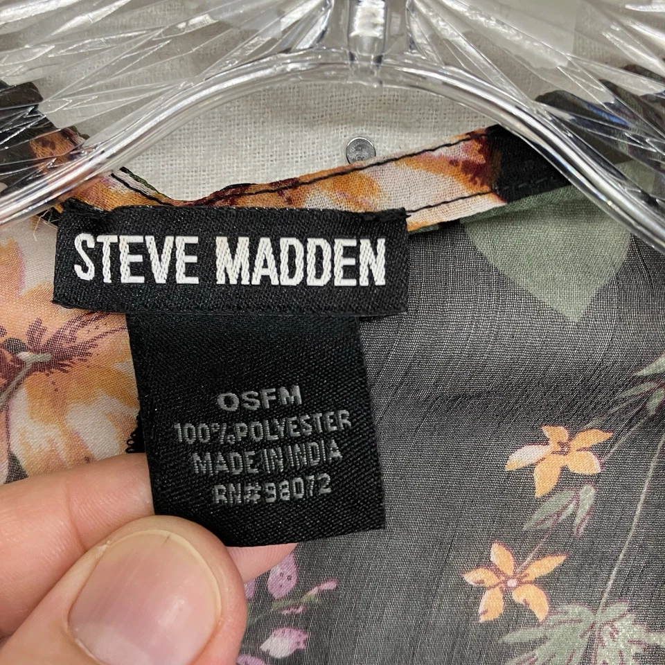 Mujer Negro Cachicho Negro Negro Floral Transparente Mangas Cortas Frente Abierto Fluido OS Foto 3 de 4