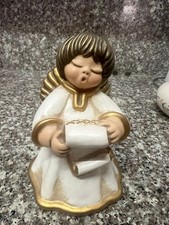Statuina angelo ceramica THUN vintage con rotolo oro bianco Italia Bolzano Engel