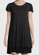 Kensie Women's Black Short-Sleeve Tiered-Hem A-line T-Shirt Dress Size S