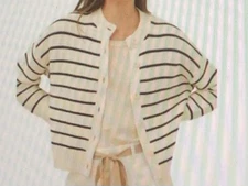 Alex Mill Nico Cardigan Sweater Cotton  Ivory /Navy Stripe Women’s Sz Large