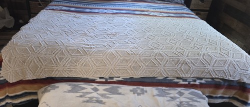 Handcrafted Cotton Off White (Ecru) King Size Afghan Crocheted Topper