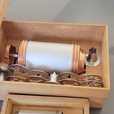 Metal Cookie Press Set 13 Pieces Silver Copper Decorative Discs in Wooden Box