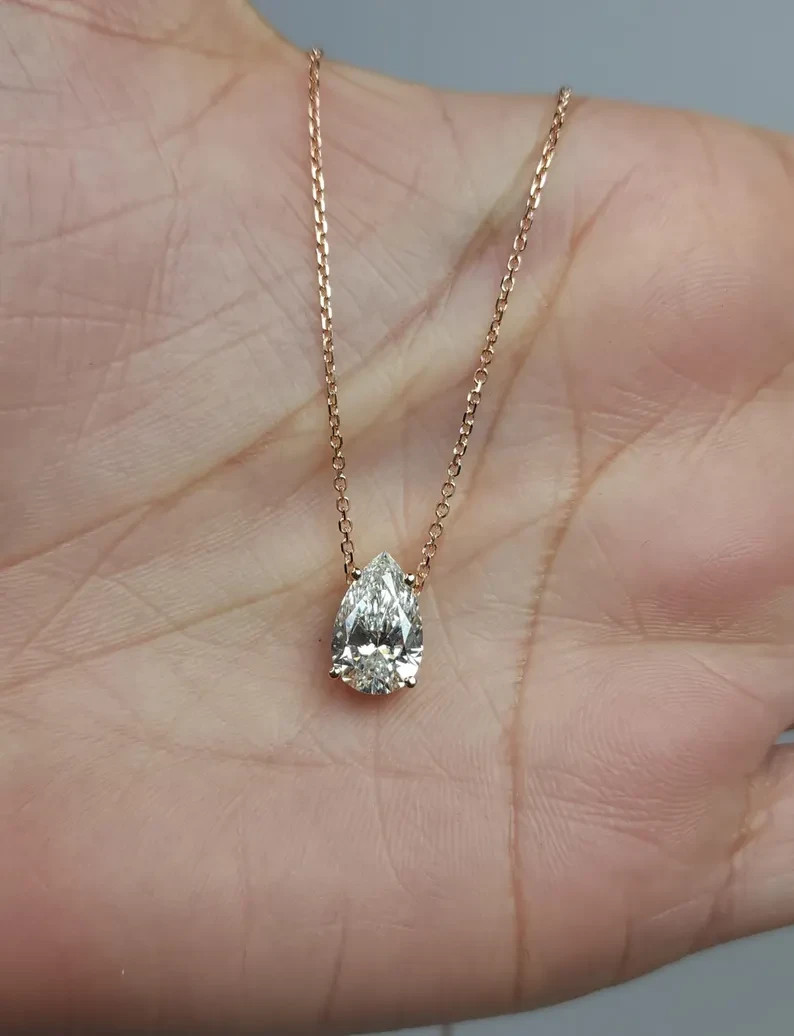 2 Ct Pear Certified Lab Grown Diamond Solitaire Teardrop Pendant 14k Yellow Gold