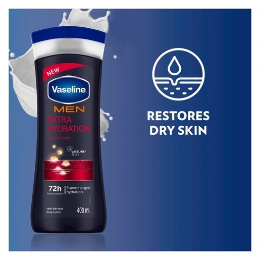 Vaseline Men Extra Hydration + Vaseline Body Lotion, 13.5oz (400ml) (Pack of 2)