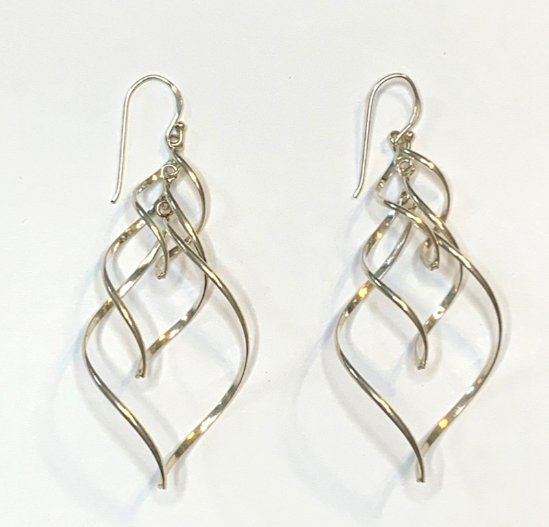 925 Sterling 3D Swirl Dangle Earrings 2.75" 4.54g