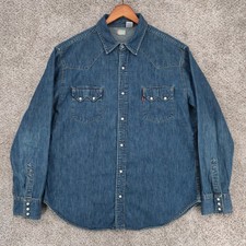 Vintage Levi's Denim Shirt Mens XL Blue Sawtooth Pearl Snap Western Y2k