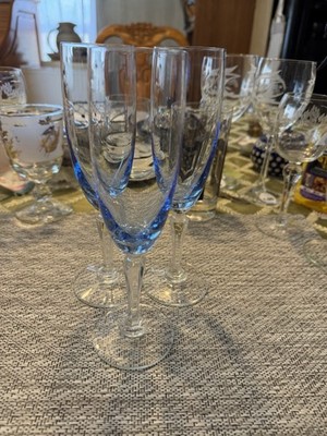 Set Of Three Elegant blue and clear champagne flutes Glasses