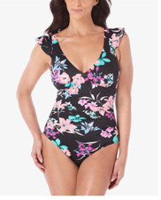 Swim Solutions Garden Lily Printed Ruffled Tummy-Control One-Piece Swimsuit 16