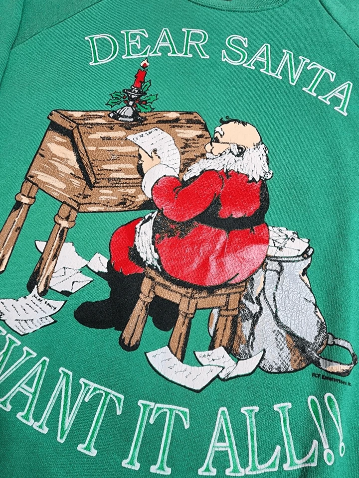 Винтажный 90-х Санта-Клаус Рождественский пуловер Crewneck толстовка двусторонний S/M - Изображение 3 из 4