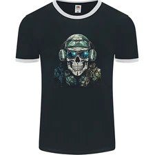 Military Skull Army Marines Artillery Soldier Mens Ringer T-Shirt FotL