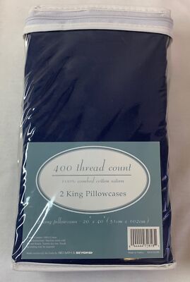 Zorlu Bed Bath And Beyond 2 KING PILLOWCASES - 400 thread count ~ blue, 20x40