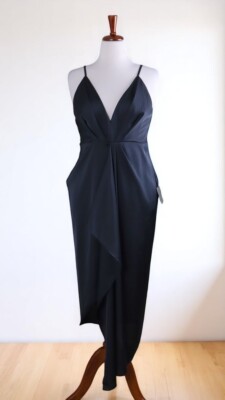 LULUS NWT $85 Solid Navy Hi Lo Pleated Ruffle Evening Dress Size XL