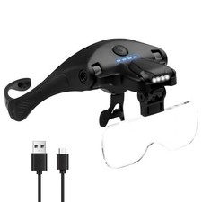 Headband Magnifying Glass with 4 LED Lights, Rechargeable Head Magnifier with...