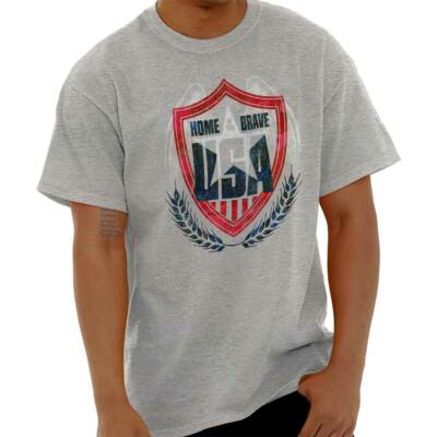 Home Of The Brave USA Patriotic Shield Gift Womens or Mens Crewneck T Shirt Tee