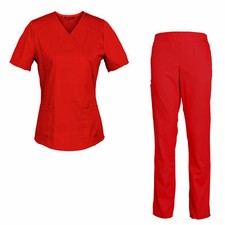 Women's Scrub Set Mock Wrap Top and Slim Fit Flare-Leg Elastic Waist Pants