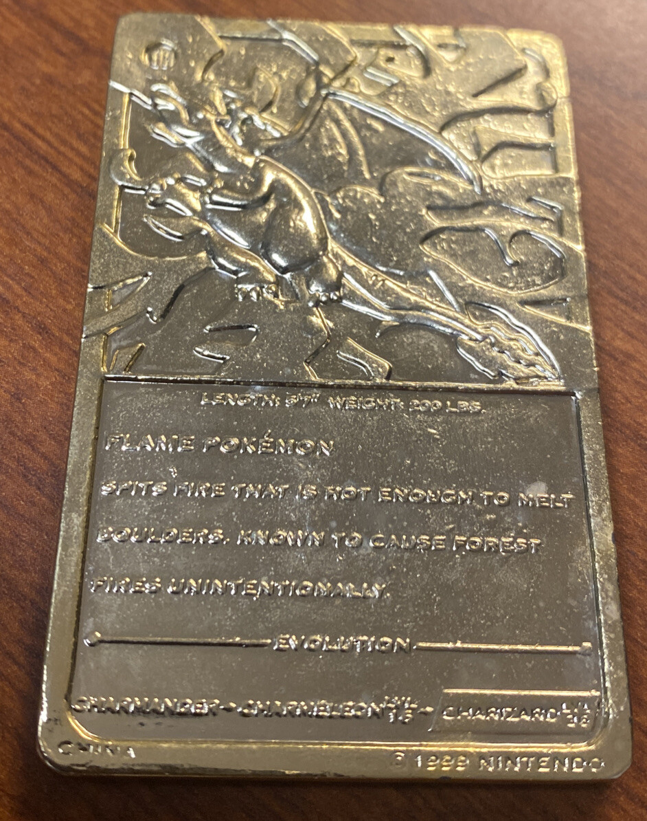Vintage 1999 Burger King Nintendo Pokemon Gold Plated Trading Card Charizard - Picture 4 of 4