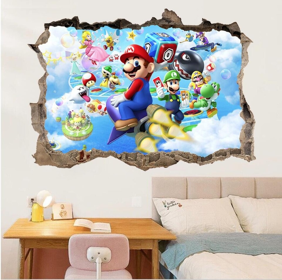 SKY 3D Super Mario Bros Removable HUGE Wall Stickers Decal Kids Home ...