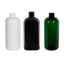 6 - 16 ounce White/Black/Green Boston Round Bottles BPA Free Plastic Bottles