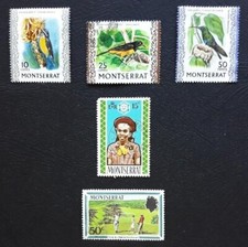 Timbres de Montserrat. Lot de 5 timbres oblitérés, sans charnière.