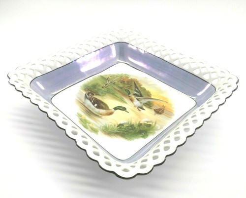 Schumann Arzberg Mallard Duck Plate Bavaria Germany Square Lace Edge 1920s - Picture 5 of 12