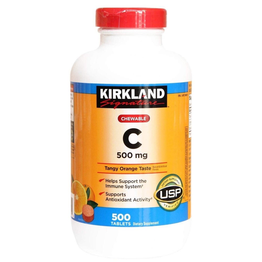 Kirkland Signature Chewable Vitamin C 500 mg 500 Tablets Tangy Orange Taste