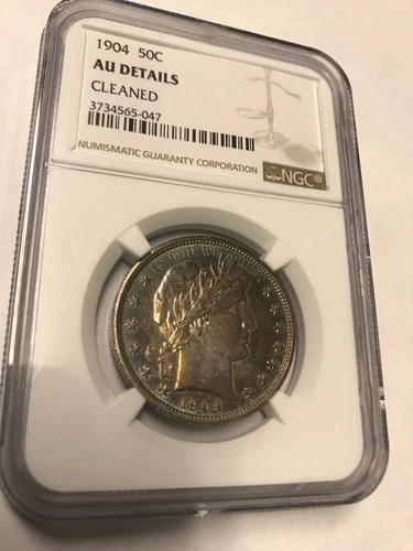 ***1904 Authentic NGC Rainbow Barber Half With Au Details ***