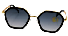 SUNGLASSES-Hexagon Black Frame and Arms Gradient Lavender Charcoal Lens