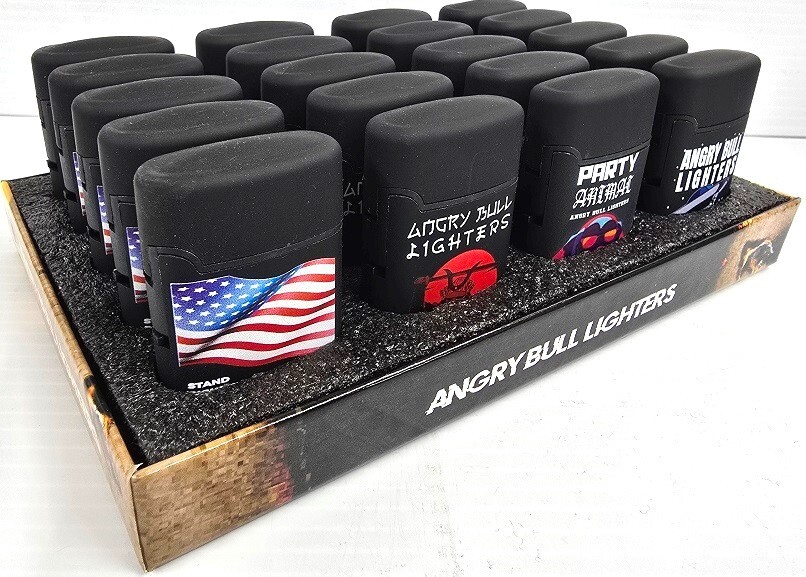 ANGRY BULL FLIP TOP TORCH LIGHTER -- ASSORTED PRINTS - 4 PCS